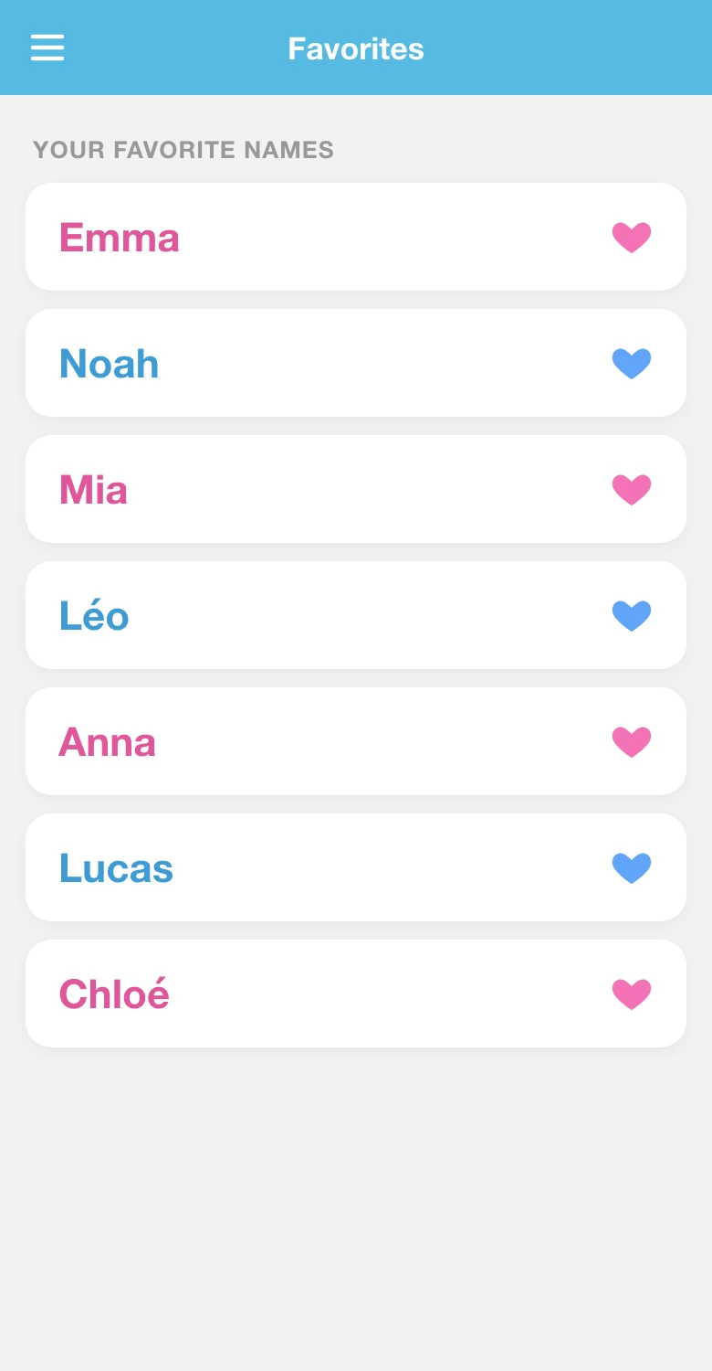 Lista de nomes de bebé favoritos com corações em Nome do Bebé a 2